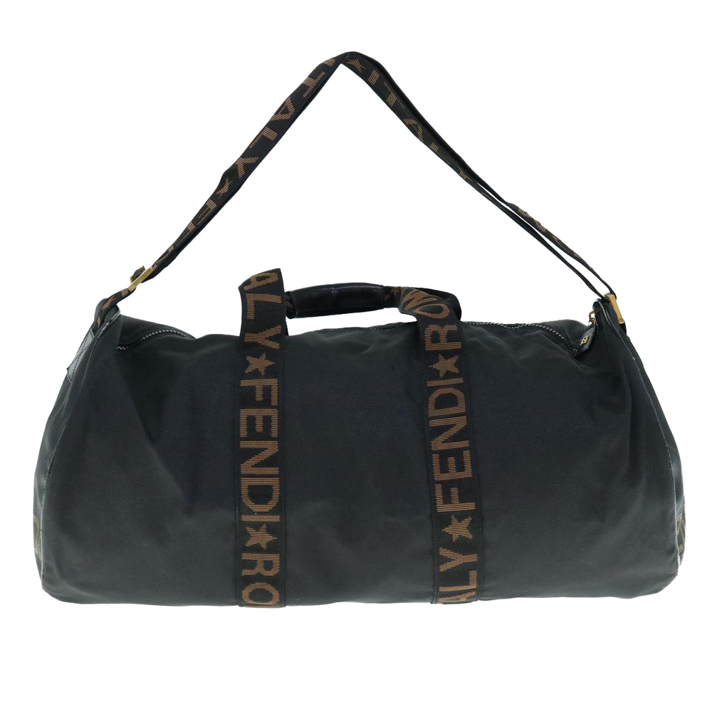 FENDI Boston Bag Nylon 2way Black Brown Auth bs11573 - Picture 2 of 16